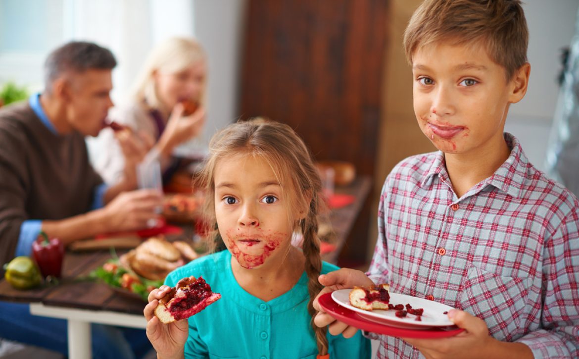 Portrait,Of,Funny,Kids,Eating,Sweet,Pie,On,Background,Of
